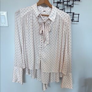 Free People Cream Blouse with Bib Collar and Tie Front